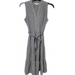 Monteau Preppy Coastal Sleeveless Striped Tie Waist Minimalist Midi Dress Small